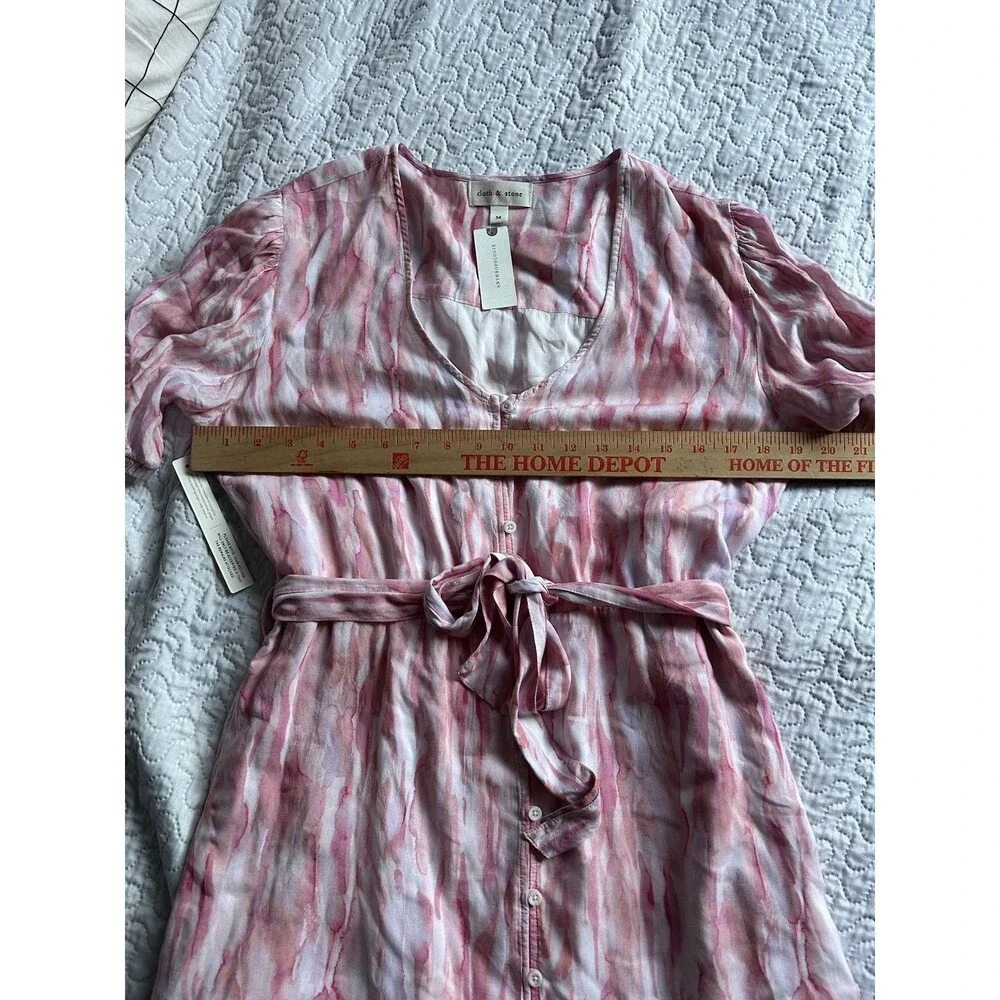 NWT Anthropologie Cloth & Store Pink Watercolor Button Front Mini Dress Size M